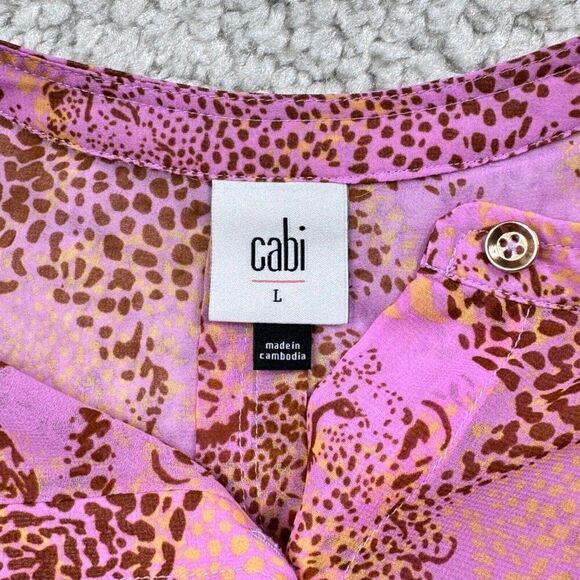 Cabi Minx Leopard Sheer Blouse Pink - Picture 4 of 10